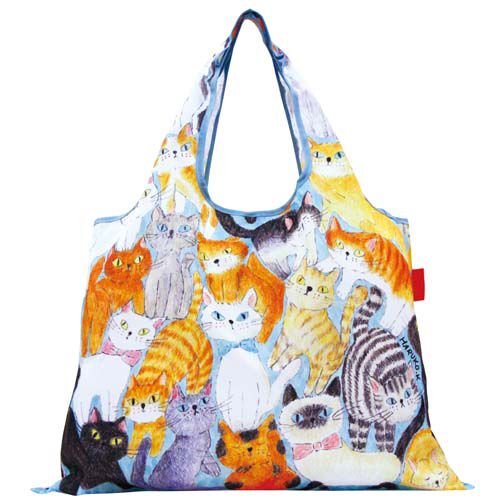 貓咪貓咪 環保購物袋 40×53cm 可收14×16cm|ねこちゃん、ねこちゃんエコバッグ