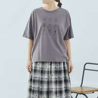 抗UV加工純棉小狗刺繡五分袖圓領上衣 胸圍130cm cloudnine｜UV遮蔽犬刺繍入りTシャツ