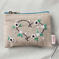 手刺繡迷你收納包 7.5×11.5cm 麻 3款圖案【Zenma】｜ミニポーチ