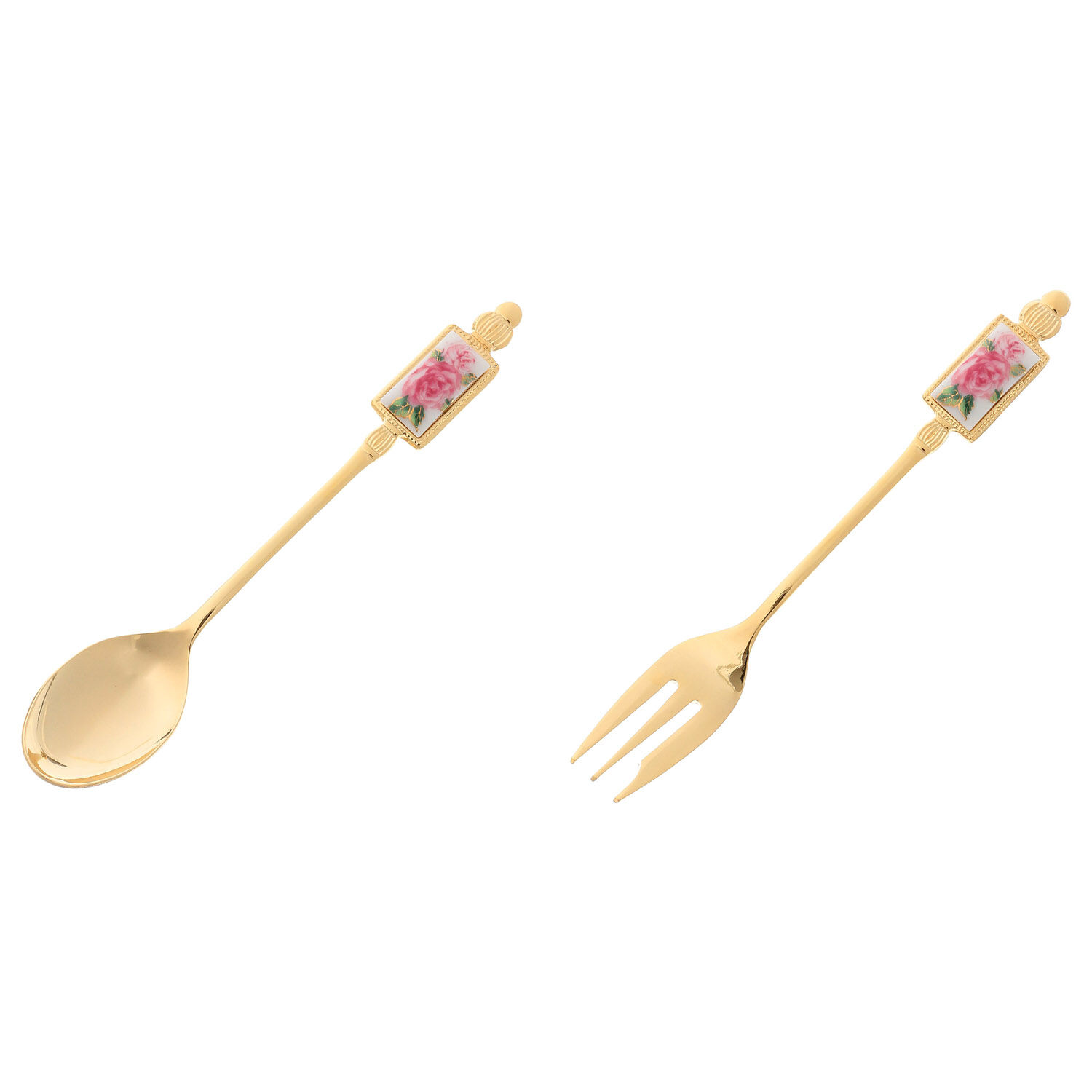ジュリエッタ系列 玫瑰陶飾餐具 金色香水瓶造型 湯匙／叉子 日本製｜ジュリエッタ カトラリー