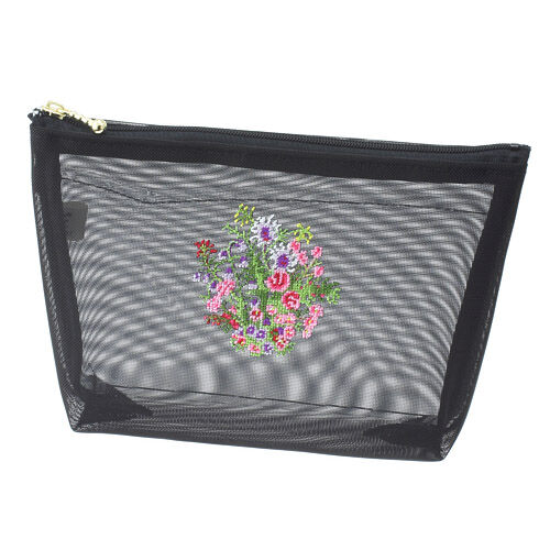 夢詩集 花束刺繡網布化妝包 18.5×12.5×4cm 日本製｜【日本製】 夢詩集 つまみ型メッシュポーチ