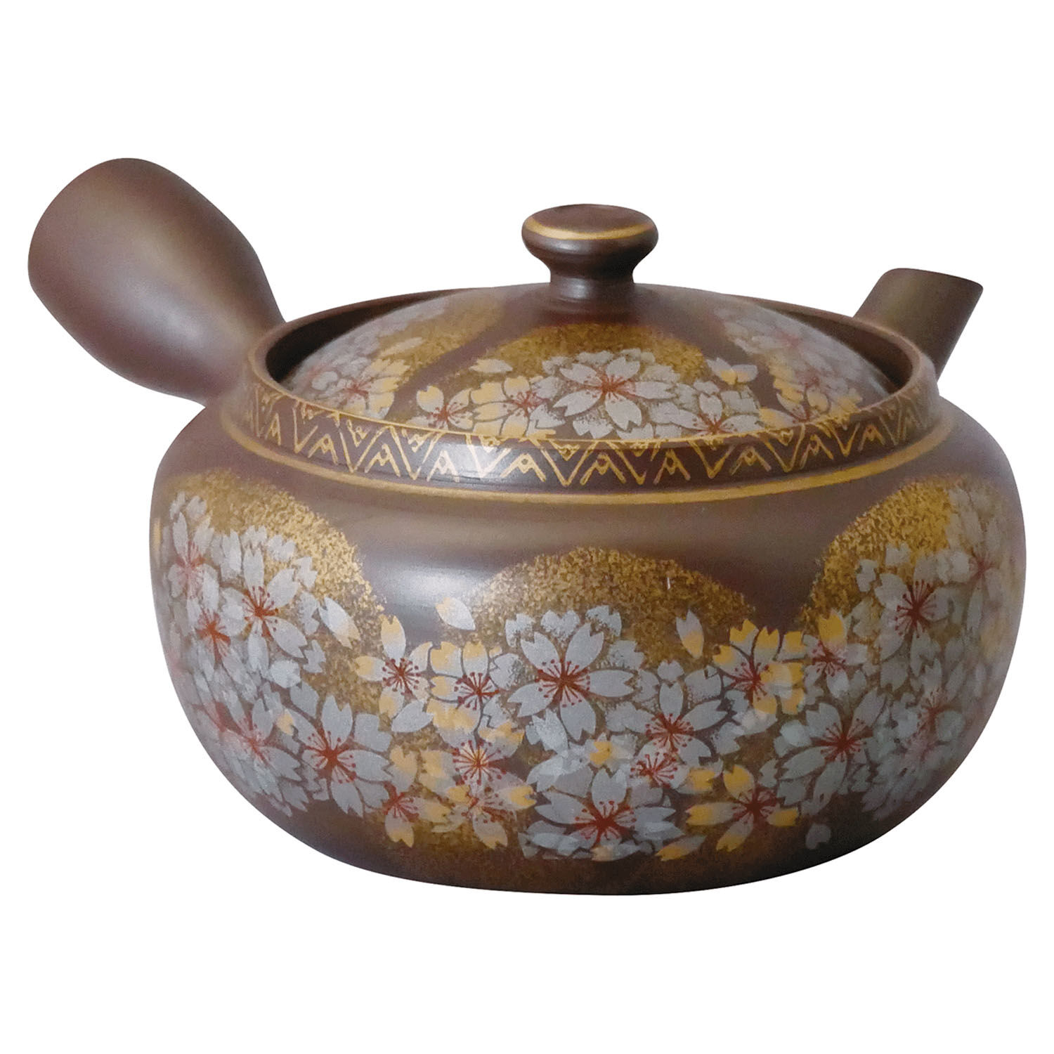 日本製萬古燒 吉野櫻急須 紫泥金銀彩繪茶壺 2號 350ml|吉野桜 2号急須(サークル網)