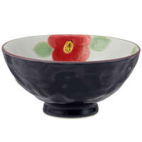 波佐見燒 釉彩山茶花飯碗湯杯 內側手繪 藍紅兩款 日本製｜釉彩椿 飯碗湯呑