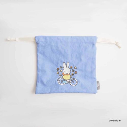 米飛兔繽紛刺繡束口收納袋 化妝品線材收納 藍色 18×18cm|ミッフィー BRUNA MOTIF EMBROIDERY 巾着 ブルー