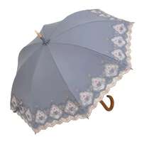 蕾絲花刺繡 遮光100% 晴雨兼用 長傘 50cm｜完全遮光 （晴雨兼用）女優日傘 「ダマスクオーガンジー刺繍かわず張り」