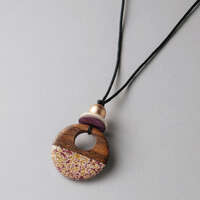 木質大理石紋組合長鍊｜ウッドマーブルコンビネックレス