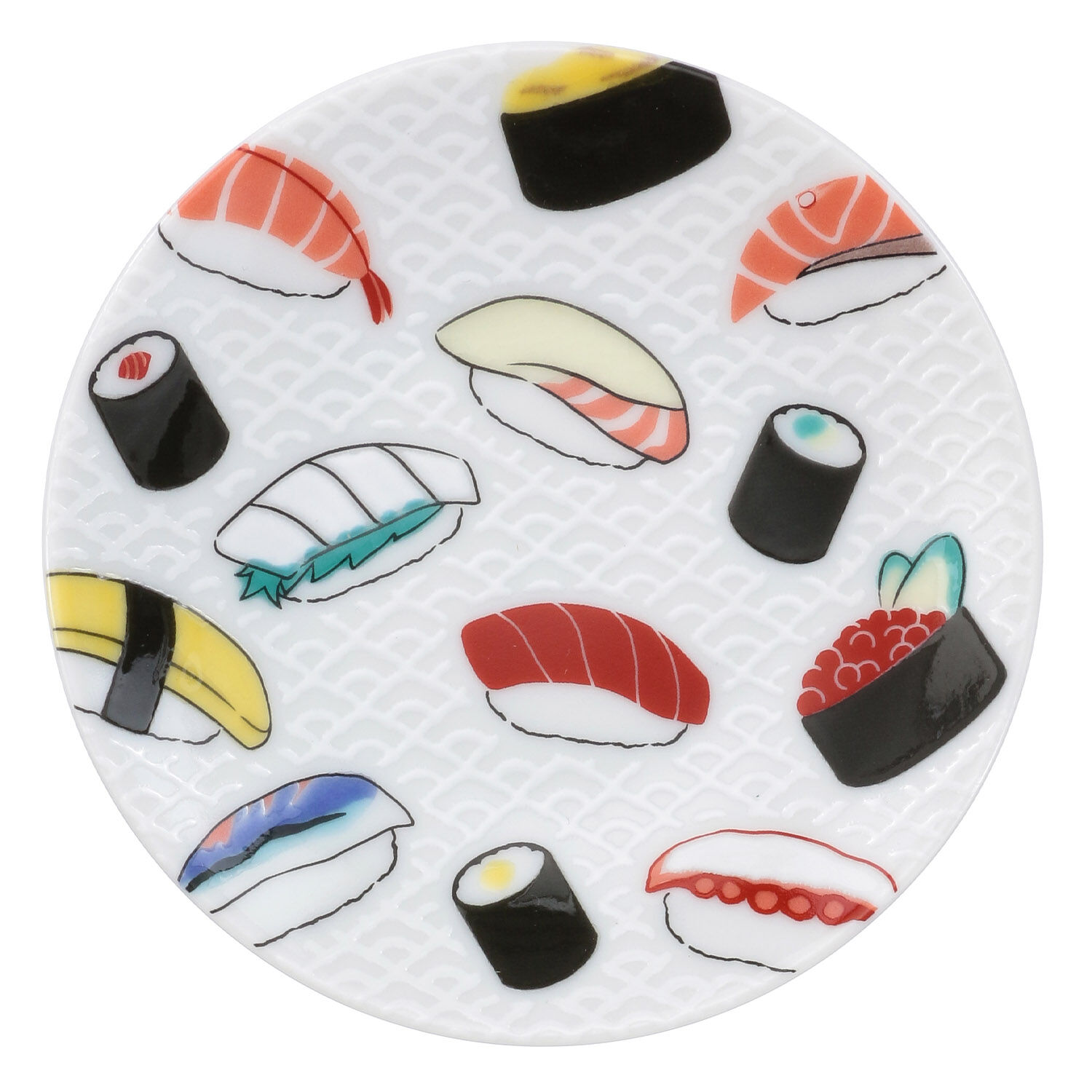 九谷燒豆皿 壽司圖案 青海波吉祥紋 小碟 直徑9.5cm|【九谷焼】縁起豆皿お寿司