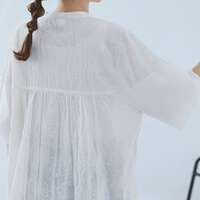 印度棉六十支薄棉細布鏤空刺繡前開襟長版上衣 胸圍128cm cloudnine｜60キャンブリックシフリー刺繍入り前開きチュニック