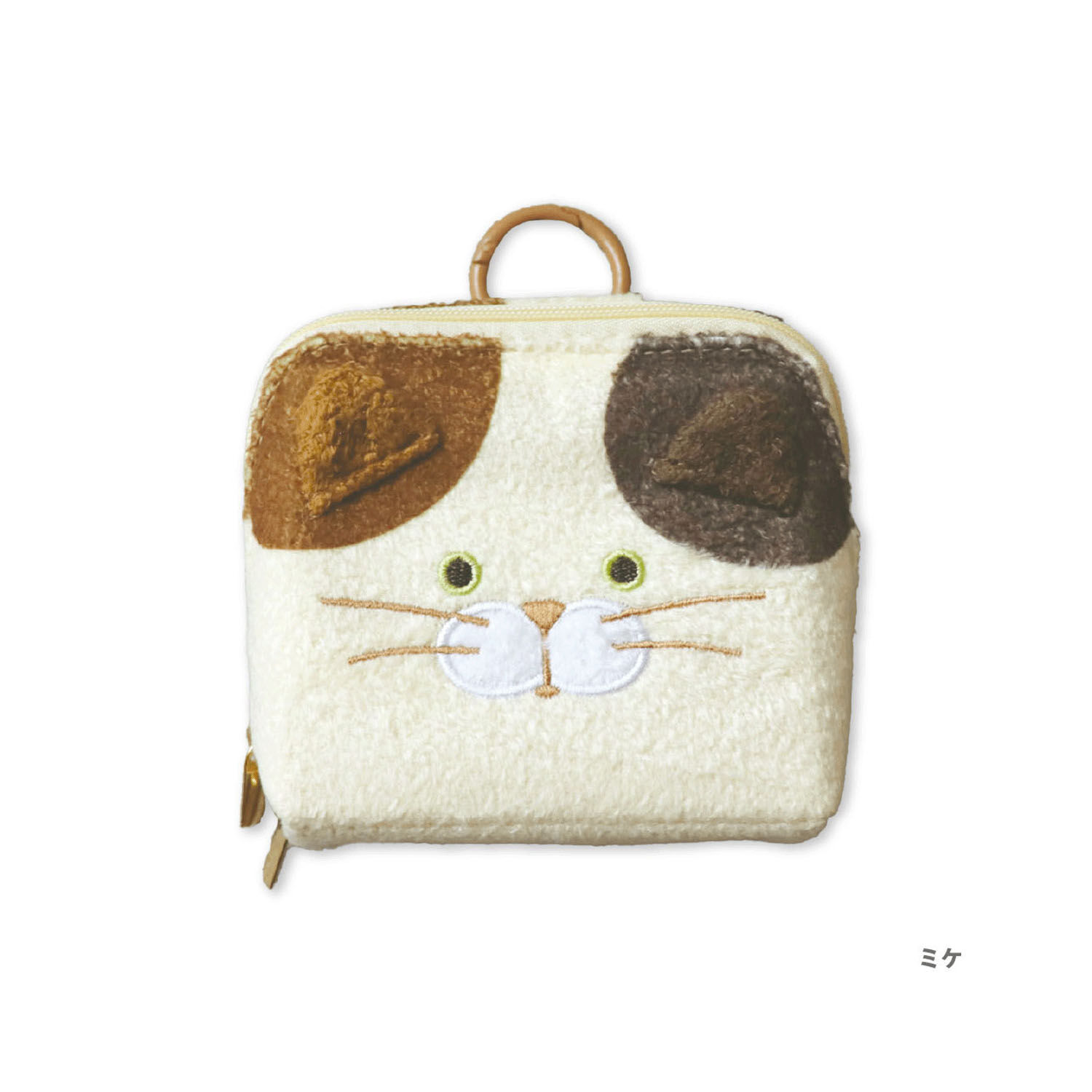 三花貓臉 180度全開迷你收納包 掌心大小 9.5×9cm|パカポフレンズポーチ ミケネコ