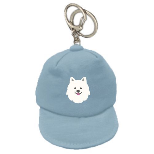 迷你棒球帽造型鑰匙包零錢袋 薩摩耶犬刺繡款 附掛勾鑰匙圈|キャップ型ポーチキーホルダー サモエド