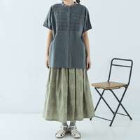 3.5盎司彩色丹寧蜂巢抽褶刺繡長版上衣 胸圍154cm cloudnine｜3．5oz カラーデニム・布帛デニム スモッキング刺繍入りチュニック