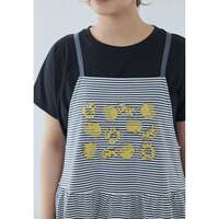純棉平針柑橘刺繡抓褶細肩帶連身圍裙 衣長112cm cloudnine｜綿天竺 果物刺繍入りワンピースエプロン