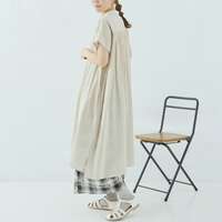 六十支薄棉細布短袖前打褶暗門襟長版洋裝 衣長109cm cloudnine｜60キャンブリック半袖 前タック入り前比翼開きワンピース