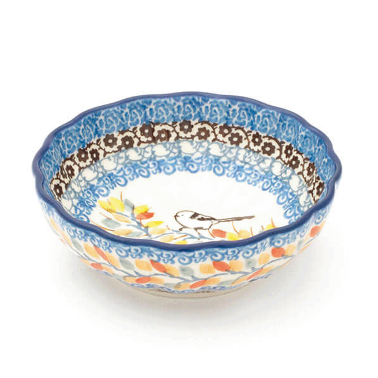Ceramika Artystyczna 北長尾山雀波蘭陶碗 12cm 手工陶器 200ml|シマエナガ 12cmボウル