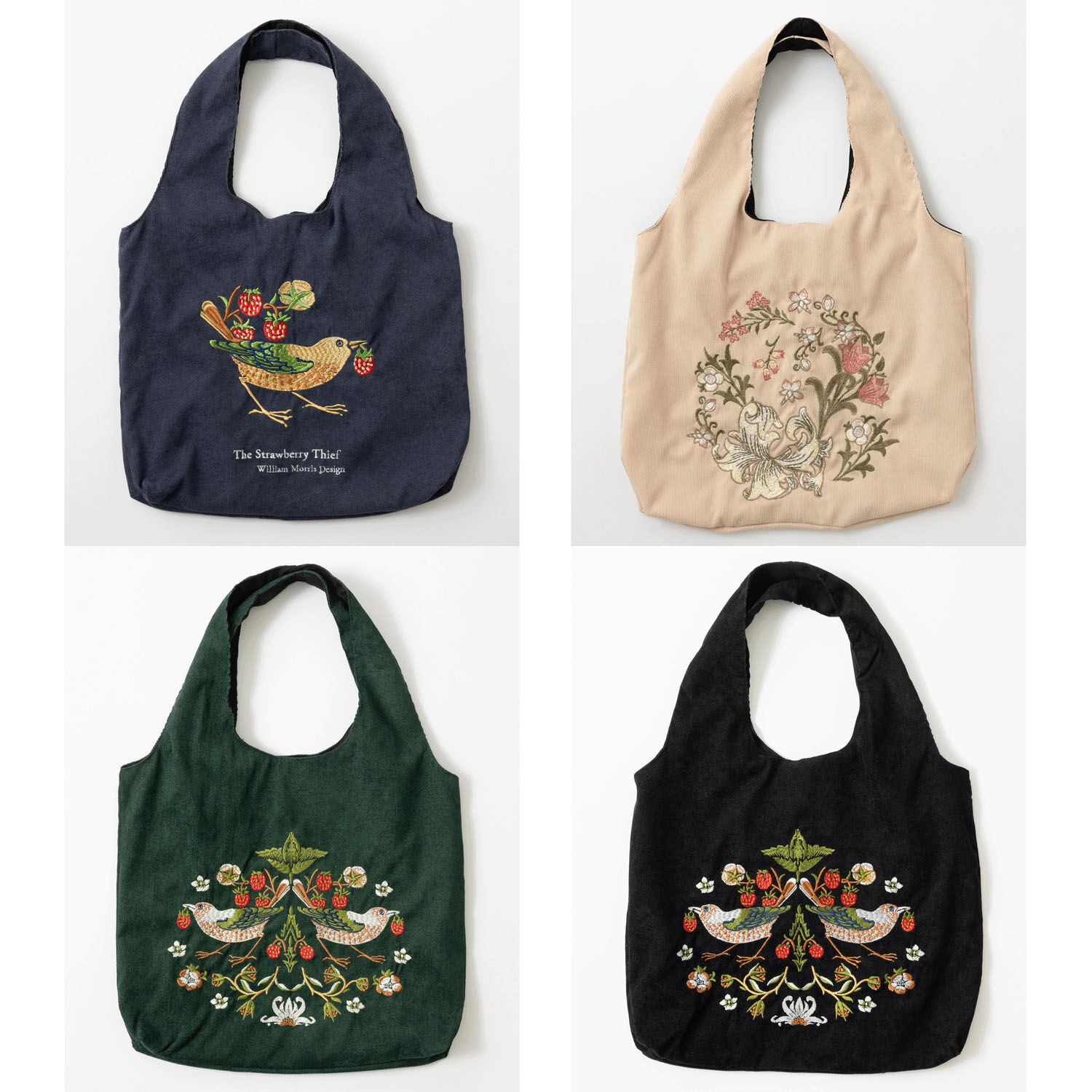 威廉莫里斯 立體刺繡燈芯絨托特包 40×37cm【Jubilee】|立体刺繍トートバッグ ウィリアム・モリス柄