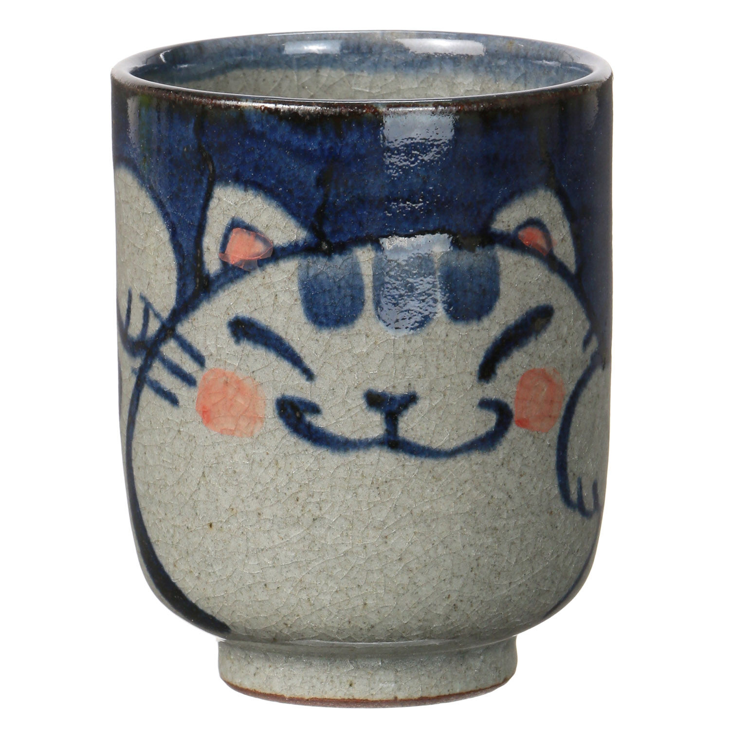 波佐見燒 手繪貓咪飯碗・湯杯 大藍小紅 日本製｜手描き猫 飯碗・湯呑