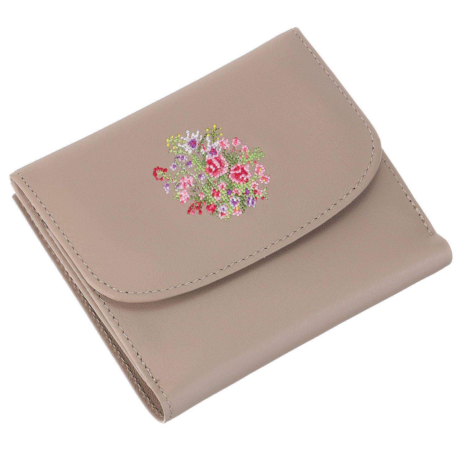夢詩集 野花刺繡短夾 外側零錢袋 6卡位 牛皮 日本製 6色｜【日本製】 夢詩集 外オープンポケット札入