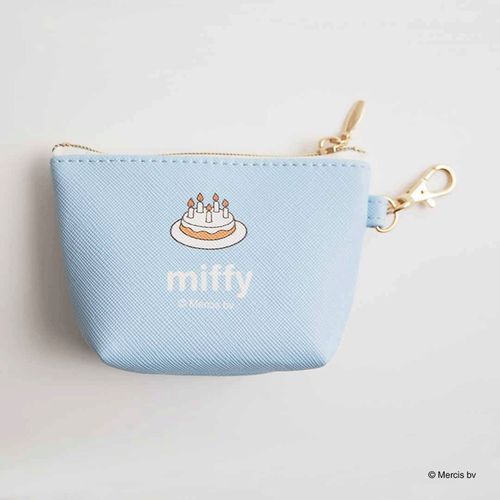 米飛兔生日蛋糕花朵梯形迷你收納包 附龍蝦扣掛包 藍色｜ミッフィー MIFFY CELEBRATIONマイクロミニ台形ポーチ ブルー
