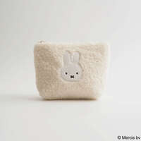 Miffy 米飛兔 毛絨梯形化妝包 側寬5cm 象牙白｜ミッフィー MIFFY BOA 台形ポーチ アイボリー