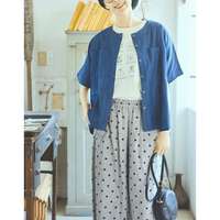 抗UV加工純棉小狗刺繡五分袖圓領上衣 胸圍130cm cloudnine｜UV遮蔽犬刺繍入りTシャツ