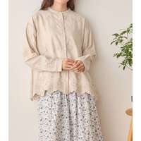 60支薄棉細布3D立體花卉刺繡扇貝下擺襯衫 衣長63cm cloudnine｜60キャンブリック3D花柄刺繍入り 裾スカラップブラウス