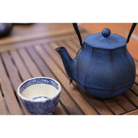 日本製南部鐵壺 みやび 青色 八角柔和造型 滿水1L 附茶濾｜鉄瓶 みやび青 1L