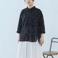 純棉薄透巴里紗刷色點點襯衫領長版上衣 後衣長77cm cloudnine｜コットンシアーボイルドットプリントシャツカラーチュニック