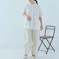 印度棉六十支薄棉細布鏤空刺繡前開襟長版上衣 胸圍128cm cloudnine｜60キャンブリックシフリー刺繍入り前開きチュニック