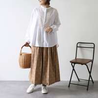 先染棉麻嫘縈育克古典配色刺繡前開長版上衣 衣長68cm cloudnine｜先染め綿麻レーヨン配色刺繍入りチュニック