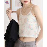 JEMORGAN 花卉印花附杯墊短版吊帶衫 華夫格素材 FREE SIZE｜【JEMORGAN LONG JOHNS】 花柄カップ付きショートキャミソール