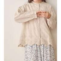 60支薄棉細布3D立體花卉刺繡扇貝下擺襯衫 衣長63cm cloudnine｜60キャンブリック3D花柄刺繍入り 裾スカラップブラウス
