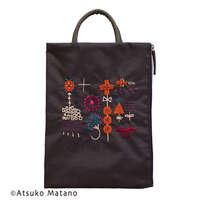小森林刺繡 直式扁收納包 拉鍊 棕色【ATSUKO MATANO】｜ATSUKO MATANO 刺繍フラットポーチ小さな森（ブラウン）