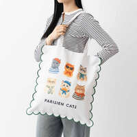 貓狗刺繡扇貝邊托特包 47×49cm 大容量｜スカラップトートバッグ 犬猫