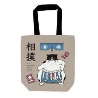 マツネコ 相撲圖案帆布托特包 天拉鍊 A4可放 36×38cm｜トートバッグ マツネコ相撲