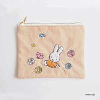 米飛兔繽紛刺繡迷你扁平小物包 尼龍材質 米色14×11cm｜ミッフィー BRUNA MOTIF EMBROIDERY ミニフラットポーチ ベージュ
