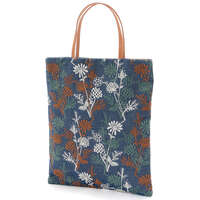 棉質刺繡手提包 皮革提把 34×29cm 日本製 灰／藍【AYA】｜AYA カッスルバッグ