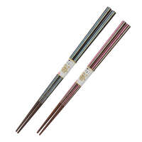 日本製藍粉條紋對筷 更紗款 23cm・21cm 天然木｜ペア箸 更紗