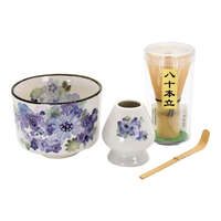 美濃燒抹茶碗4件組 花工房 四季花卉 附茶筅茶杓定型架｜抹茶4点セット花工房