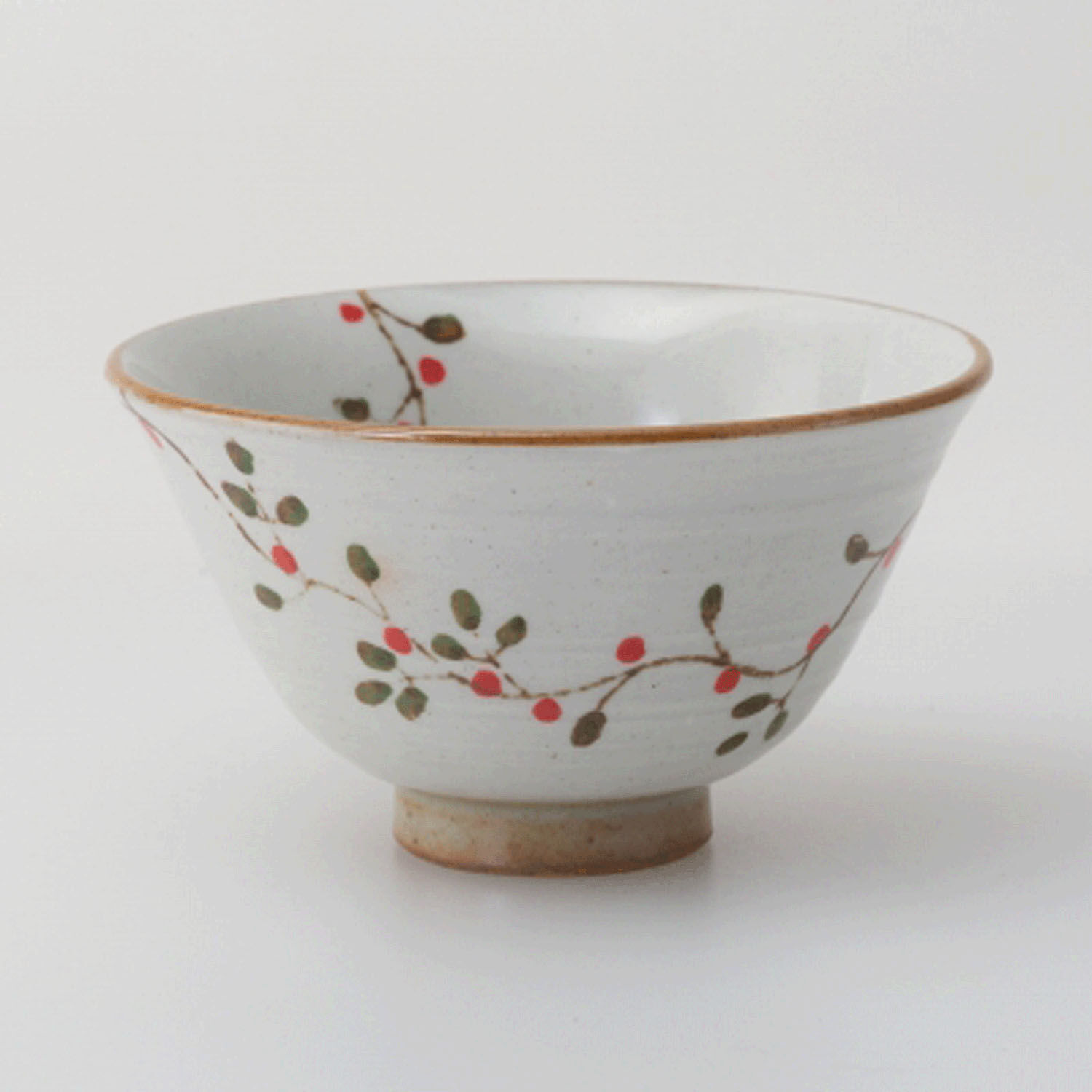 波佐見燒 花蔓紋輕量飯碗・湯杯 粉引白 藍紅可選 日本製｜花つなぎ軽量飯碗・湯呑