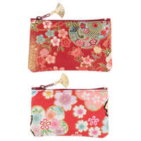 古典小花紋零錢包 金色扇子吊飾 棉布 11×6cm 日本製 2款｜花小紋 金扇付き小銭入れ