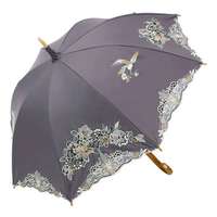刺繡圖案 遮光100% 晴雨兼用 長傘 50cm｜完全遮光 （晴雨兼用）女優日傘 「花鳥オーガンジー刺繍かわず張り」