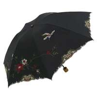 鳳凰刺繡 遮光100% 晴雨兼用 折疊傘 50cm｜完全遮光 （晴雨兼用）女優日傘 「花鳥刺繍」ミニ折り畳み傘