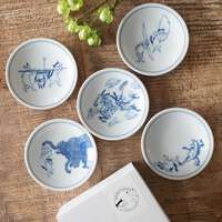 SHICHITA 鳥獸戲畫貓咪5 件禮盒組 美濃燒 日本製｜鳥獣戯画・猫 5 件禮盒組