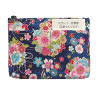 日本製 櫻花布卡片收納包 前口袋 棉100% 14.5×10cm｜華ざくら 前ポケット付カードポーチ