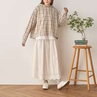 純棉格紋連帽短版前開襯衫 前後不對稱下擺 胸圍132cm cloudnine｜コットンチェック柄アソートフード付きブラウス