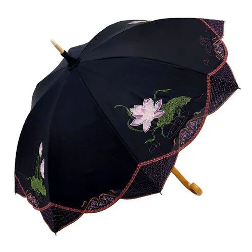 蓮花刺繡 遮光100% 晴雨兼用 長傘 50cm