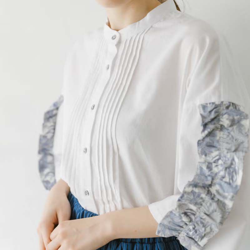 sosotto LIBERTY花布打褶上衣 米白色