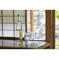 吹墨風 富士月兔圖玻璃腳杯 金邊 吉祥圖案 210ml 日本製｜吹墨 富士月兎図 脚付杯