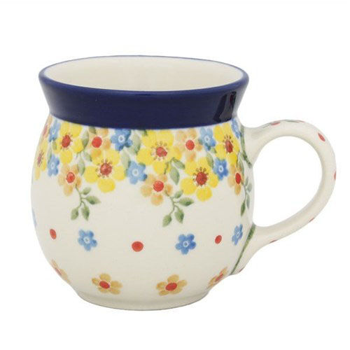 波蘭製壺形瓷器馬克杯 黃色小花 繽紛花卉|マグカップ YE小花