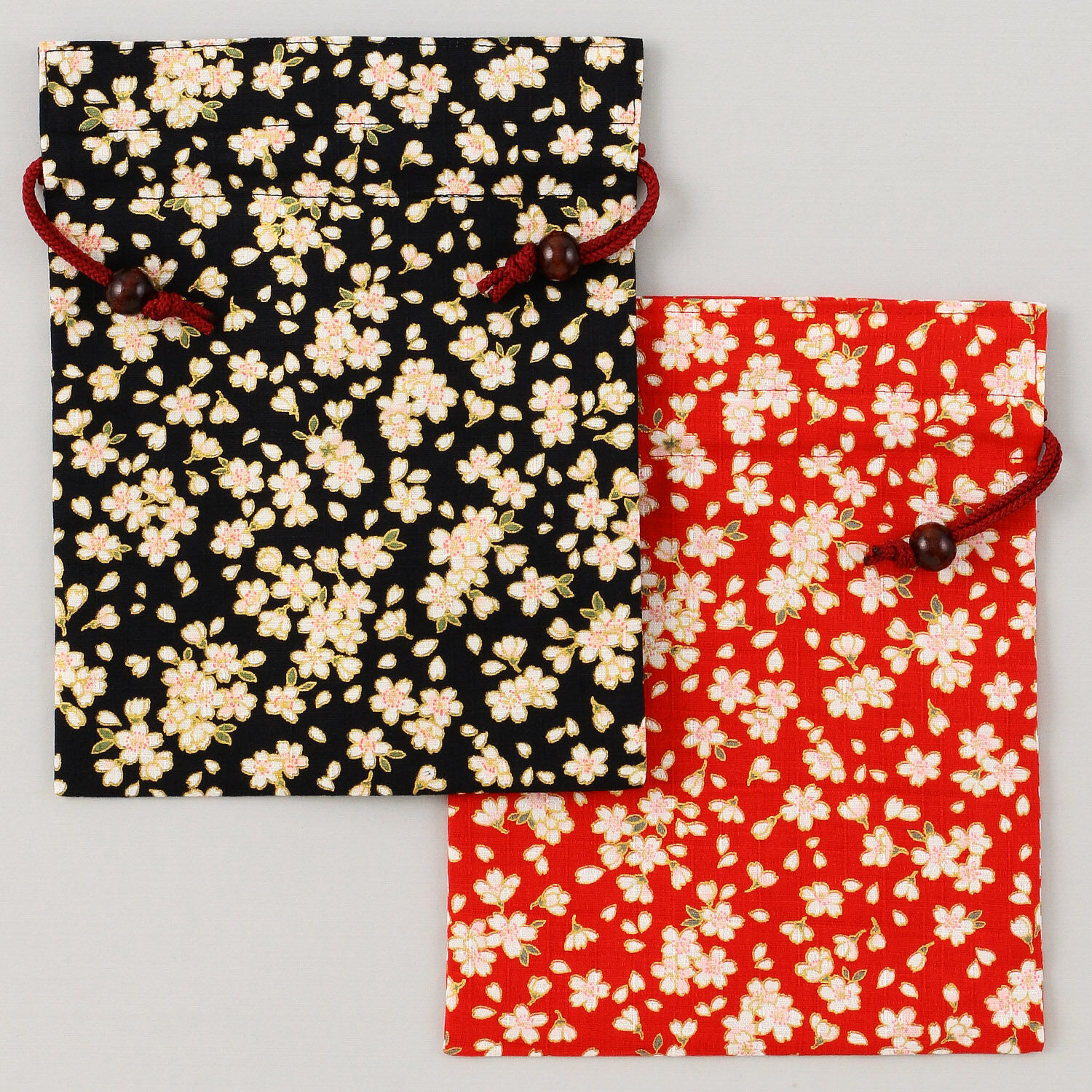 金邊櫻花 和風平束口袋 18.5×24cm 日本製 2色｜平巾着 桜ゴールド